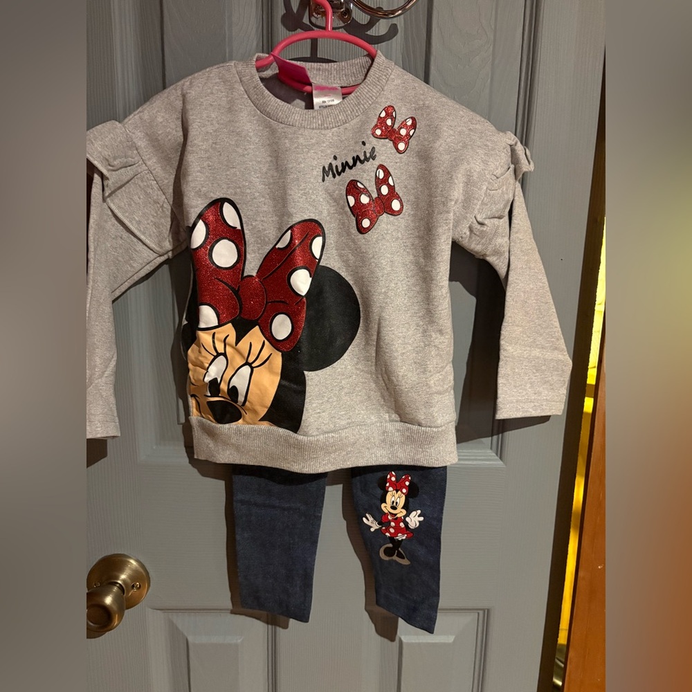 Disney Minnie Mouse Gray Sweatshirt with Red Bow Accents